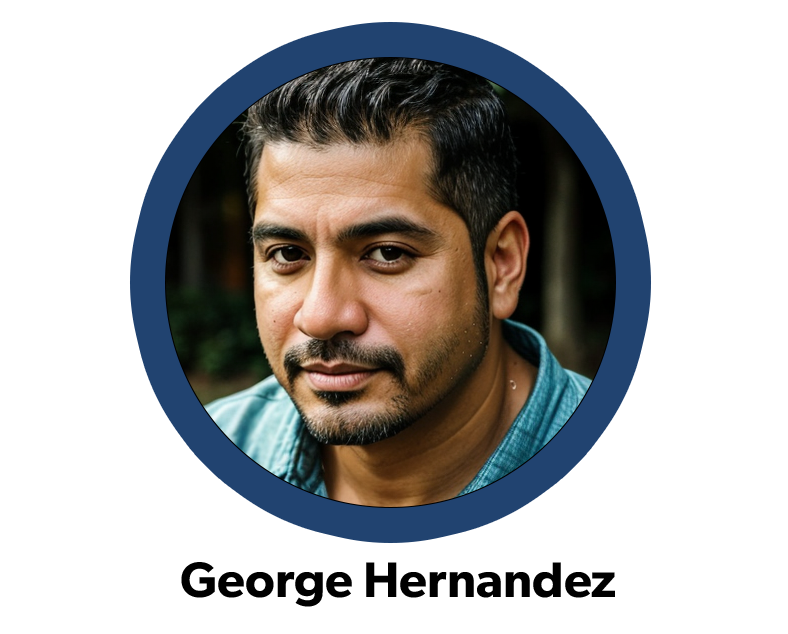 An avatar of a man with a blue circle around his photo, with the name 